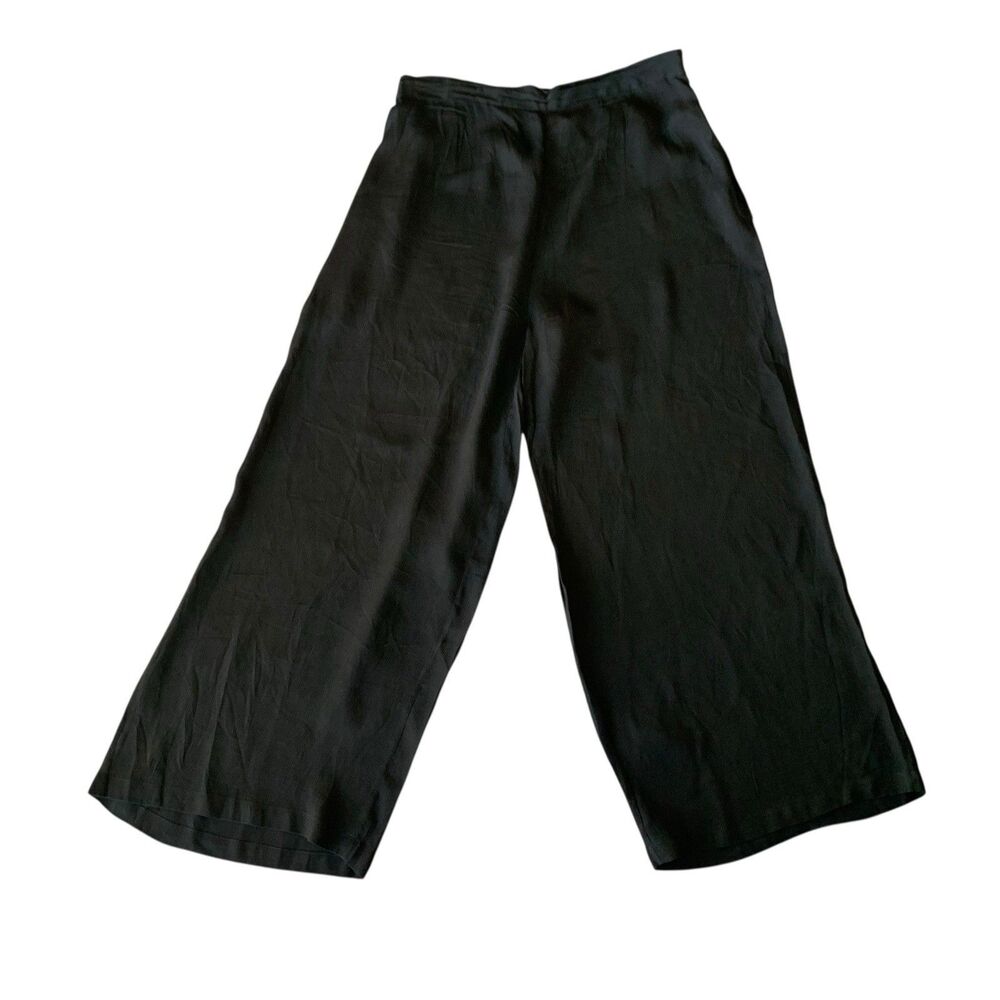 Ritu Kumar Wide Leg Pants Women's Pockets Sz Large Dressy Black High Rise Ankle - Picture 3 of 9
